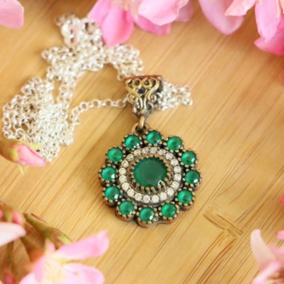 Sterling Silver Jade Stones &Cubic Zirconia Stones - Picture 3 of 8